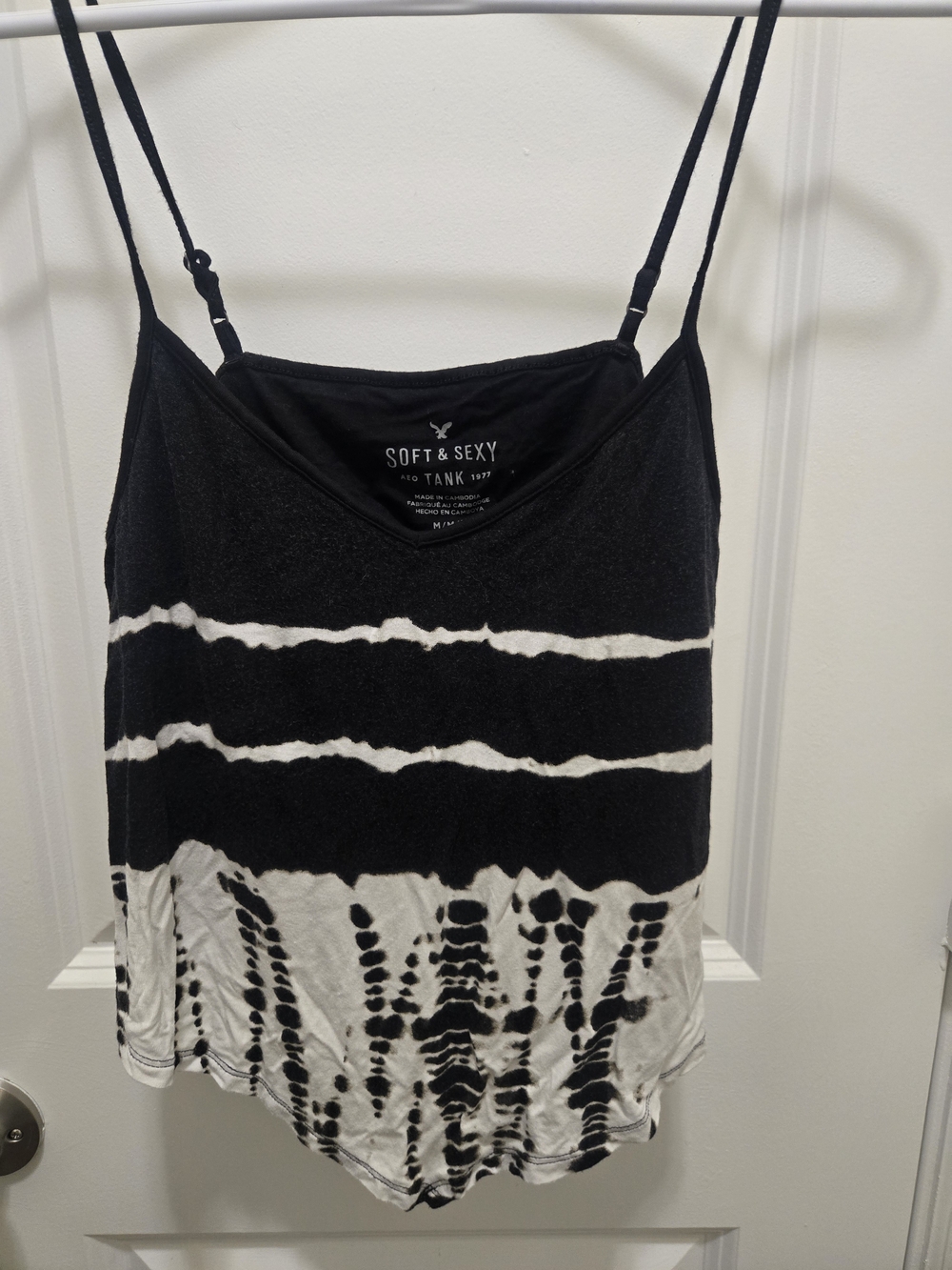 American Eagle Outfitters Black and White Tie-Dye Cami Crop